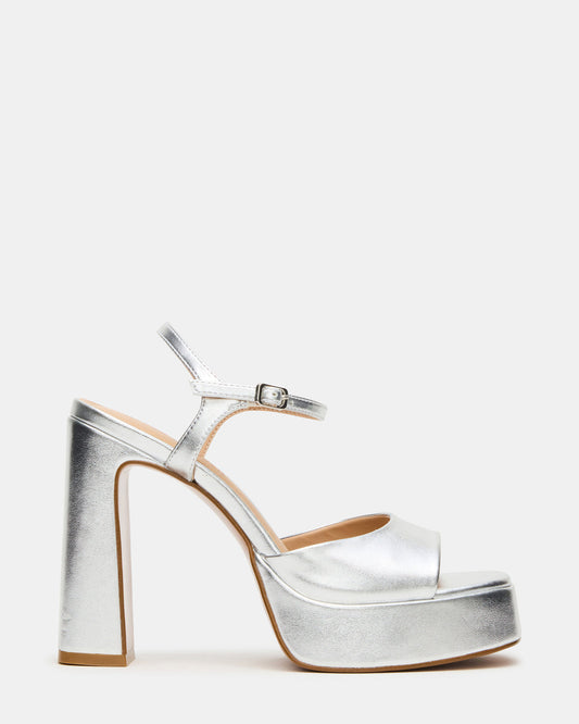 LIANDRA Silver Platform Square-Toe Strappy Women's Heel | Steve Madden Great Value