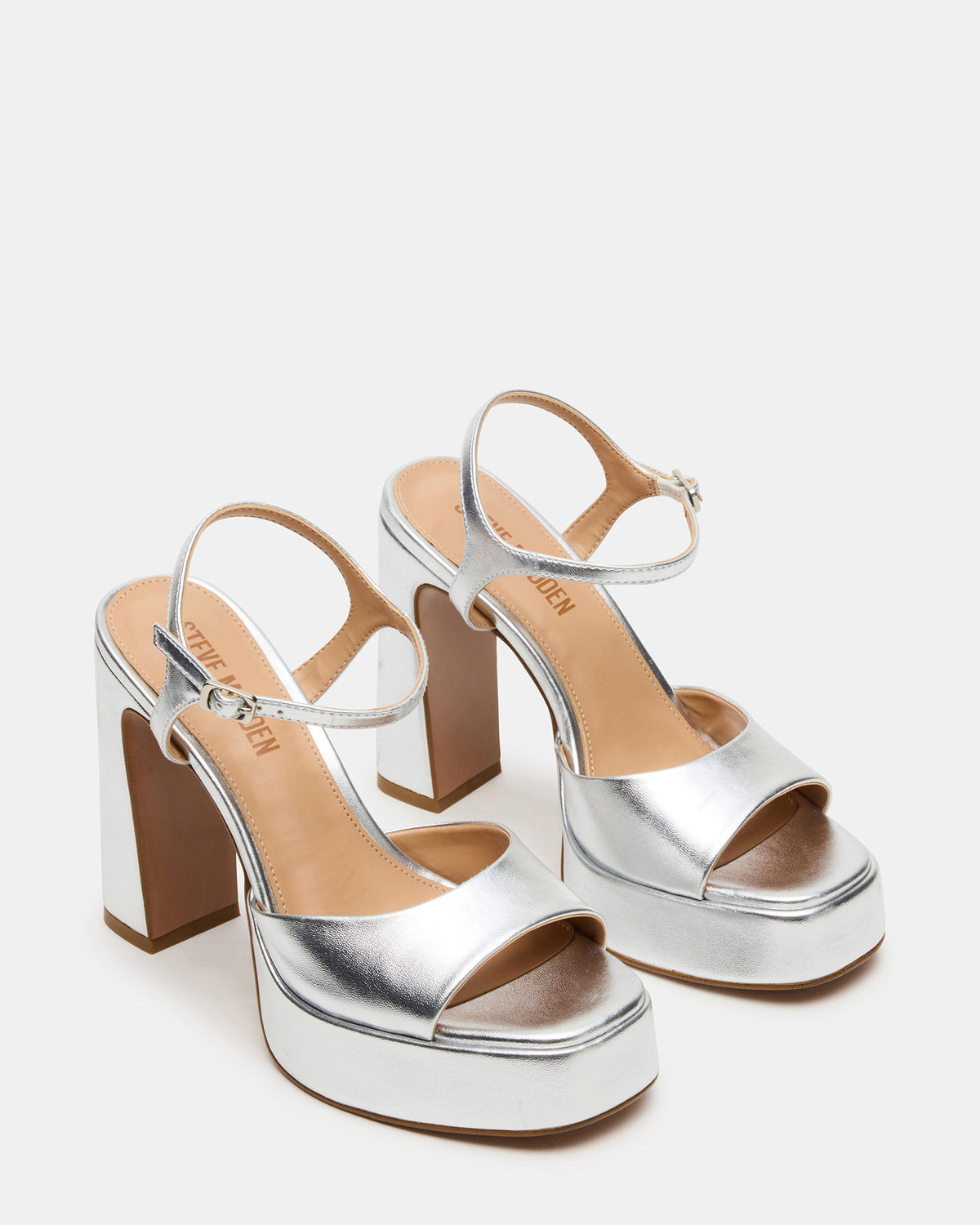 LIANDRA Silver Platform Square-Toe Strappy Women's Heel | Steve Madden Great Value