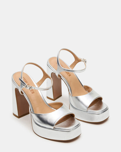 LIANDRA Silver Platform Square-Toe Strappy Women's Heel | Steve Madden Great Value
