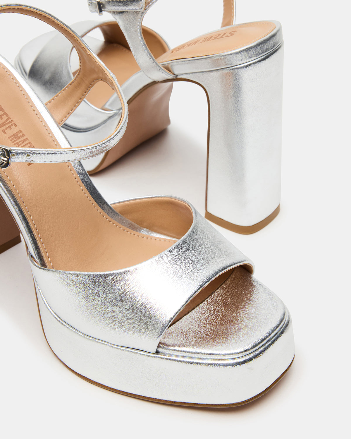 LIANDRA Silver Platform Square-Toe Strappy Women's Heel | Steve Madden Great Value
