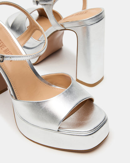 LIANDRA Silver Platform Square-Toe Strappy Women's Heel | Steve Madden Great Value