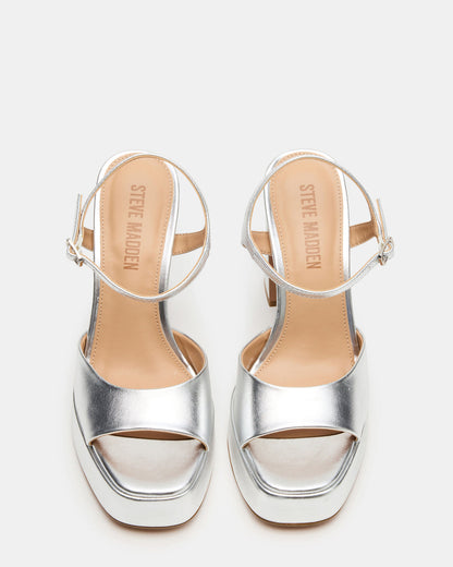 LIANDRA Silver Platform Square-Toe Strappy Women's Heel | Steve Madden Great Value