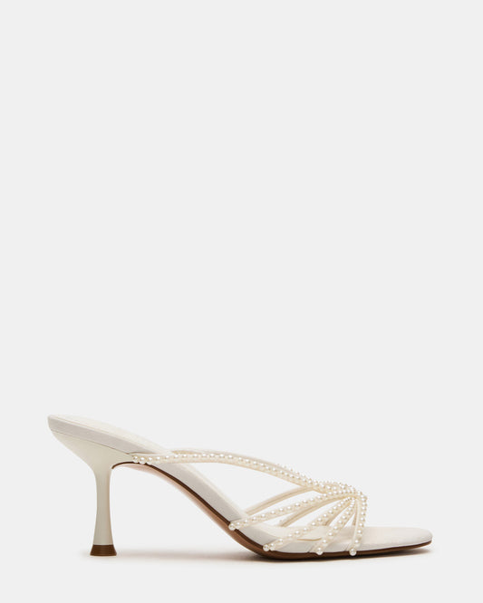 EDNA Pearl White Strappy Mule Women's Heel | Steve Madden Featured