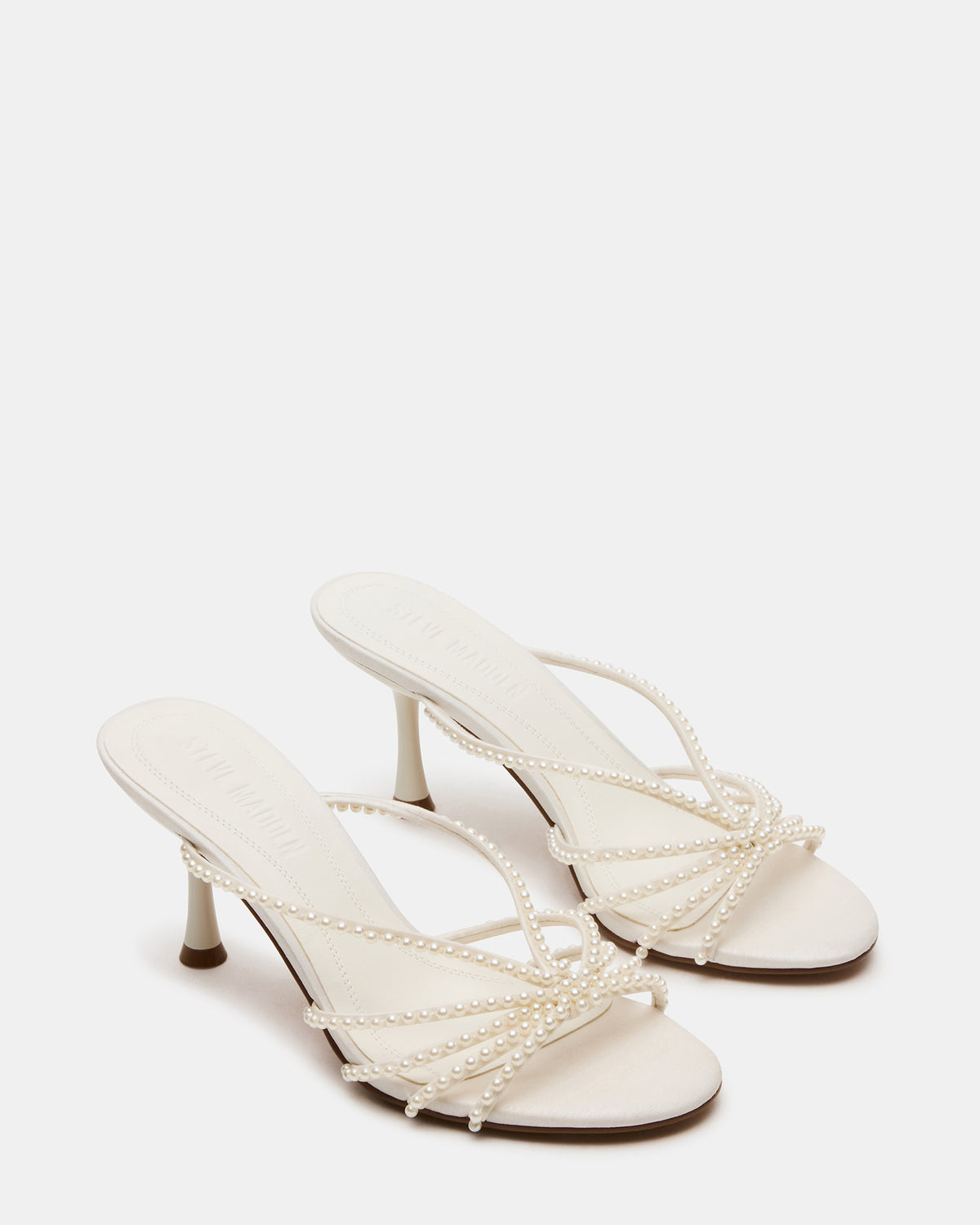 EDNA Pearl White Strappy Mule Women's Heel | Steve Madden Featured