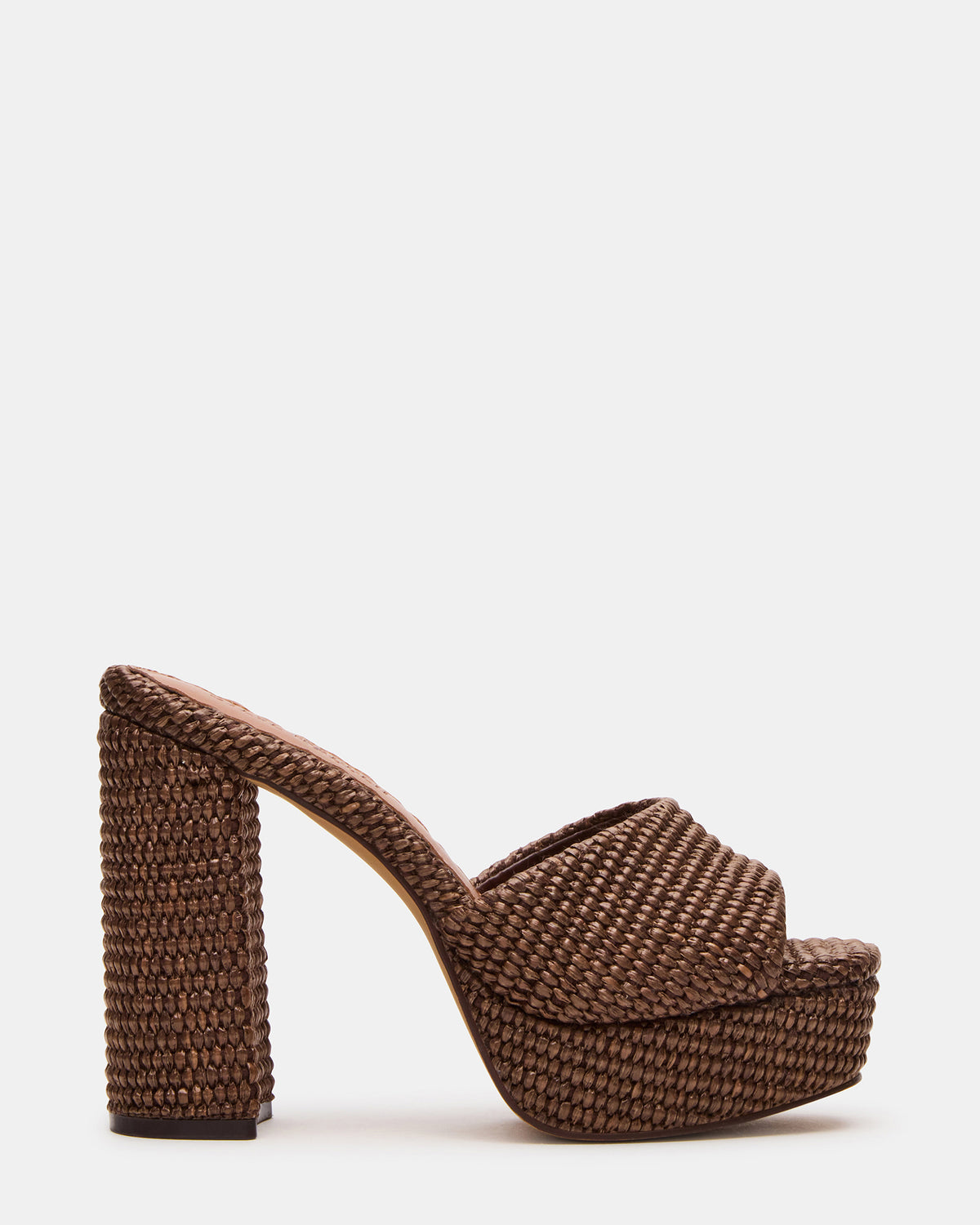 JOEL Brown Raffia Square-Toe Platform Raffia Mule Women's Heel | Steve Madden Classic