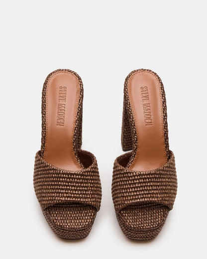 JOEL Brown Raffia Square-Toe Platform Raffia Mule Women's Heel | Steve Madden Classic