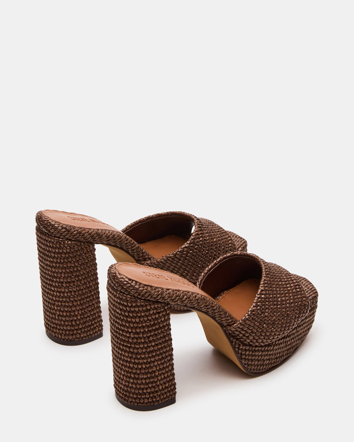 JOEL Brown Raffia Square-Toe Platform Raffia Mule Women's Heel | Steve Madden Classic