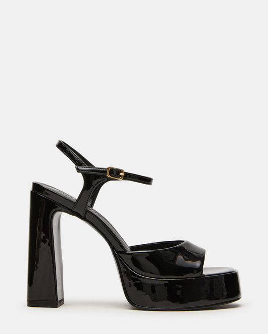 LIANDRA Black Patent Women's Platform Square-Toe Strappy Heel | Steve Madden Latest