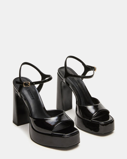 LIANDRA Black Patent Women's Platform Square-Toe Strappy Heel | Steve Madden Latest