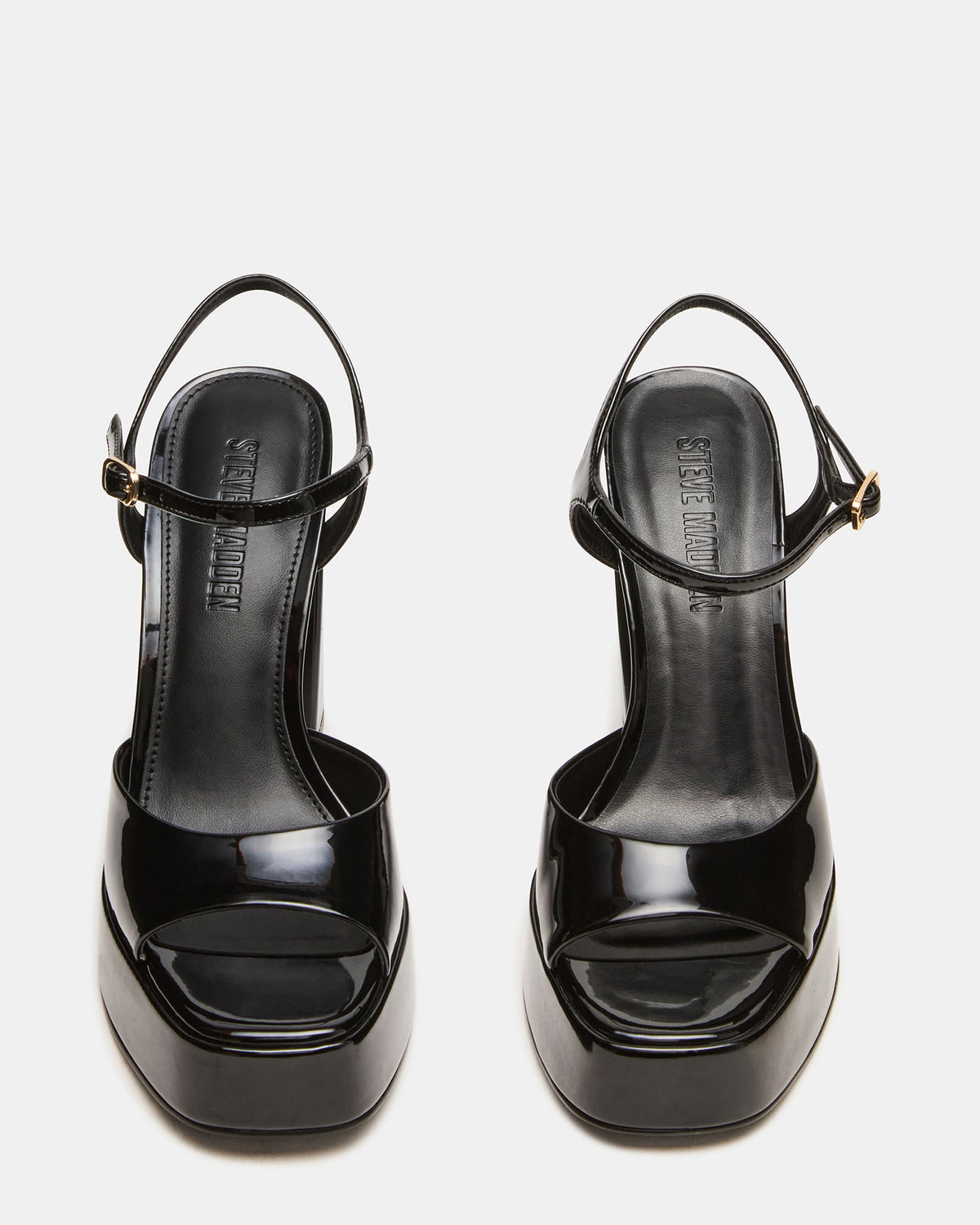 LIANDRA Black Patent Women's Platform Square-Toe Strappy Heel | Steve Madden Latest