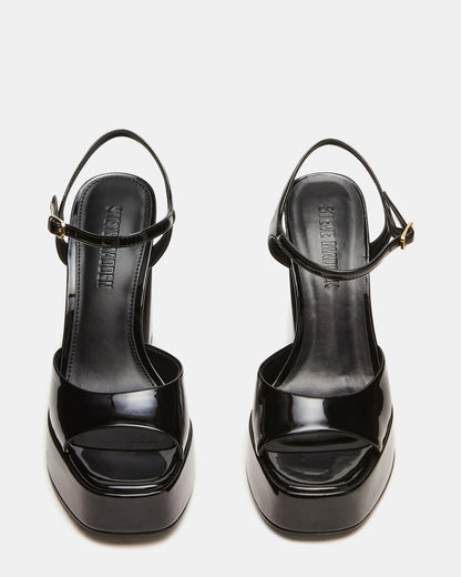 LIANDRA Black Patent Women's Platform Square-Toe Strappy Heel | Steve Madden Latest