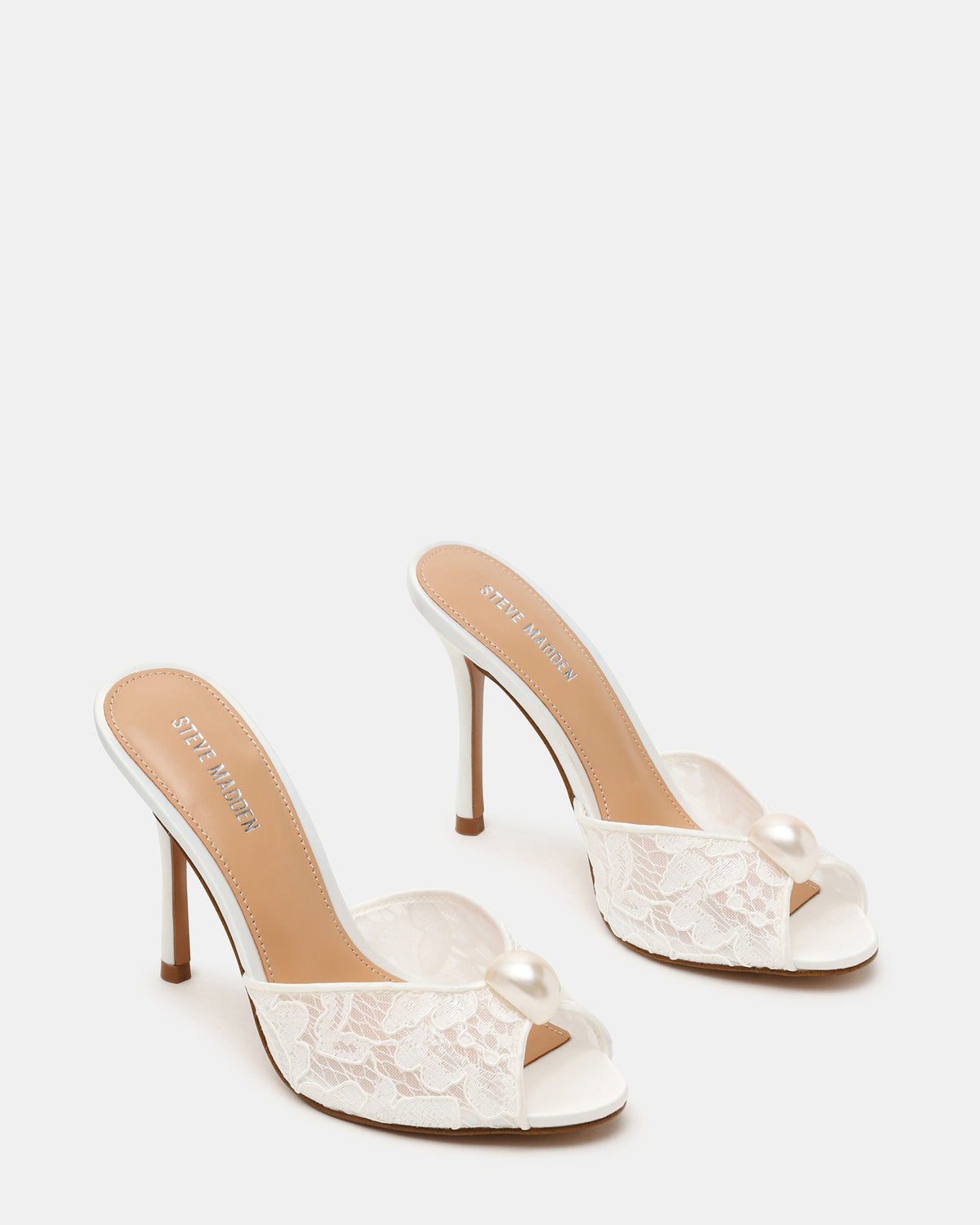 PRIYA Pearl White Lace Mule Women's Heel | Steve Madden Great Value