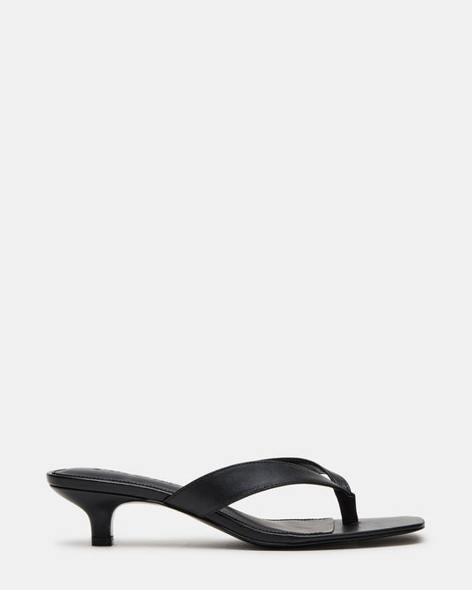 TRACIE Black Leather Thong Strap Women's Kitten Heel | Steve Madden Classic