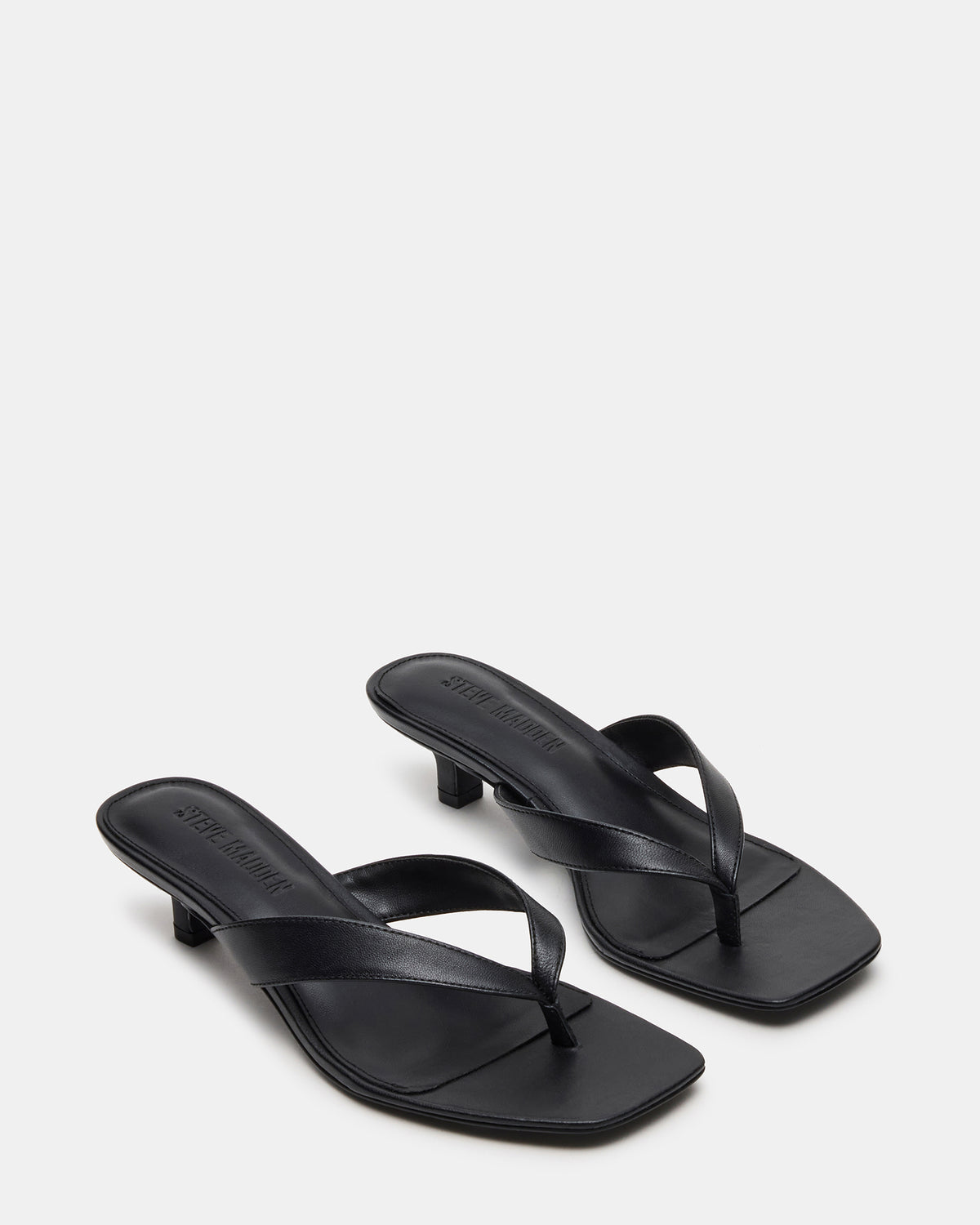 TRACIE Black Leather Thong Strap Women's Kitten Heel | Steve Madden Classic