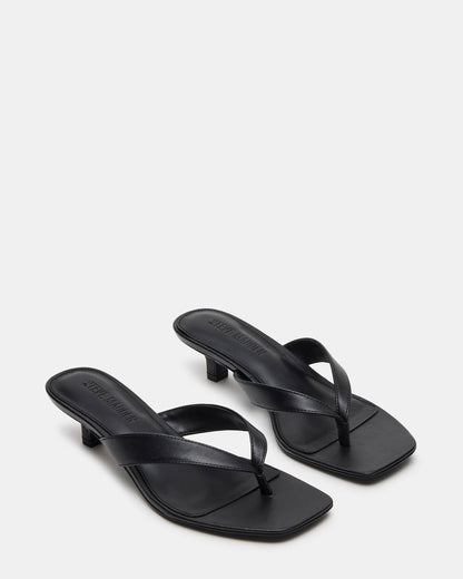 TRACIE Black Leather Thong Strap Women's Kitten Heel | Steve Madden Classic