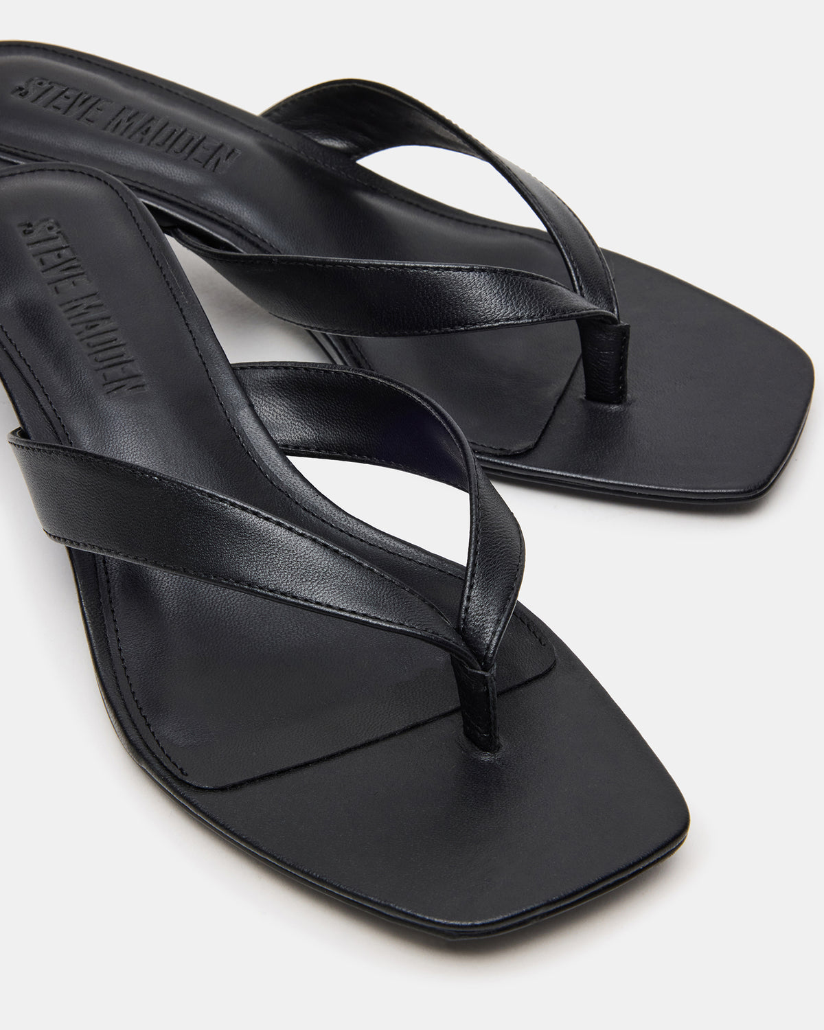 TRACIE Black Leather Thong Strap Women's Kitten Heel | Steve Madden Classic