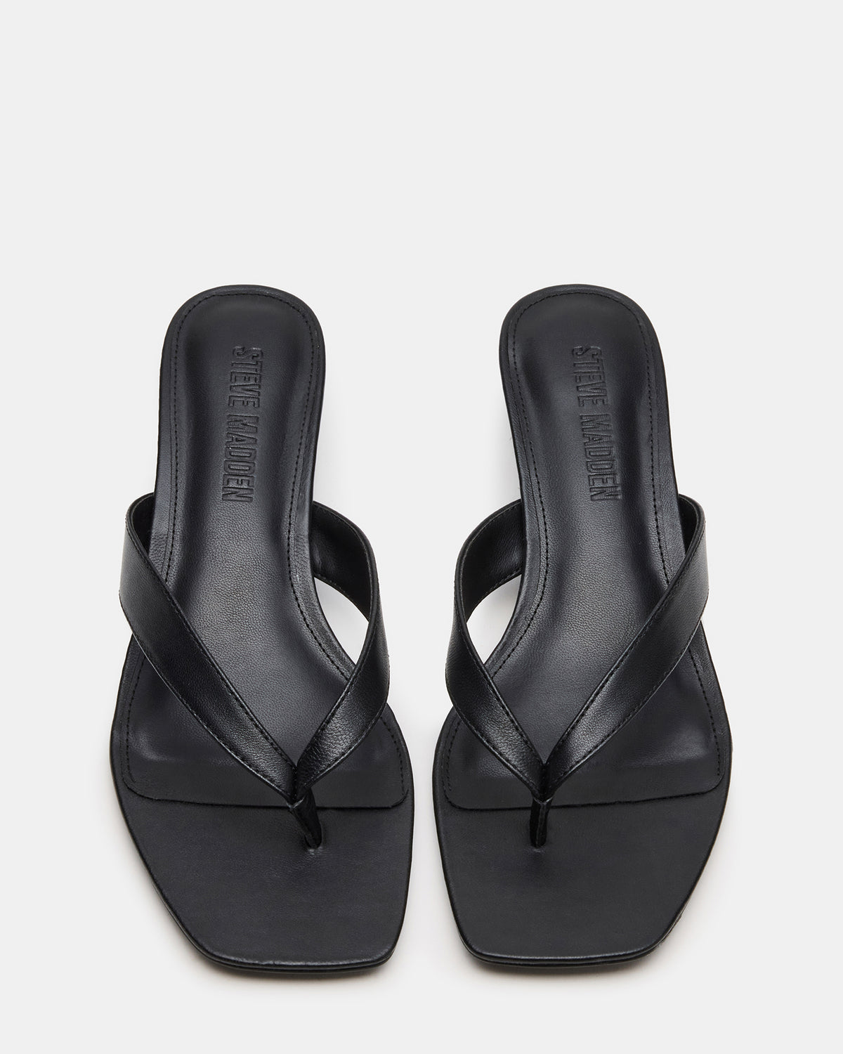 TRACIE Black Leather Thong Strap Women's Kitten Heel | Steve Madden Classic