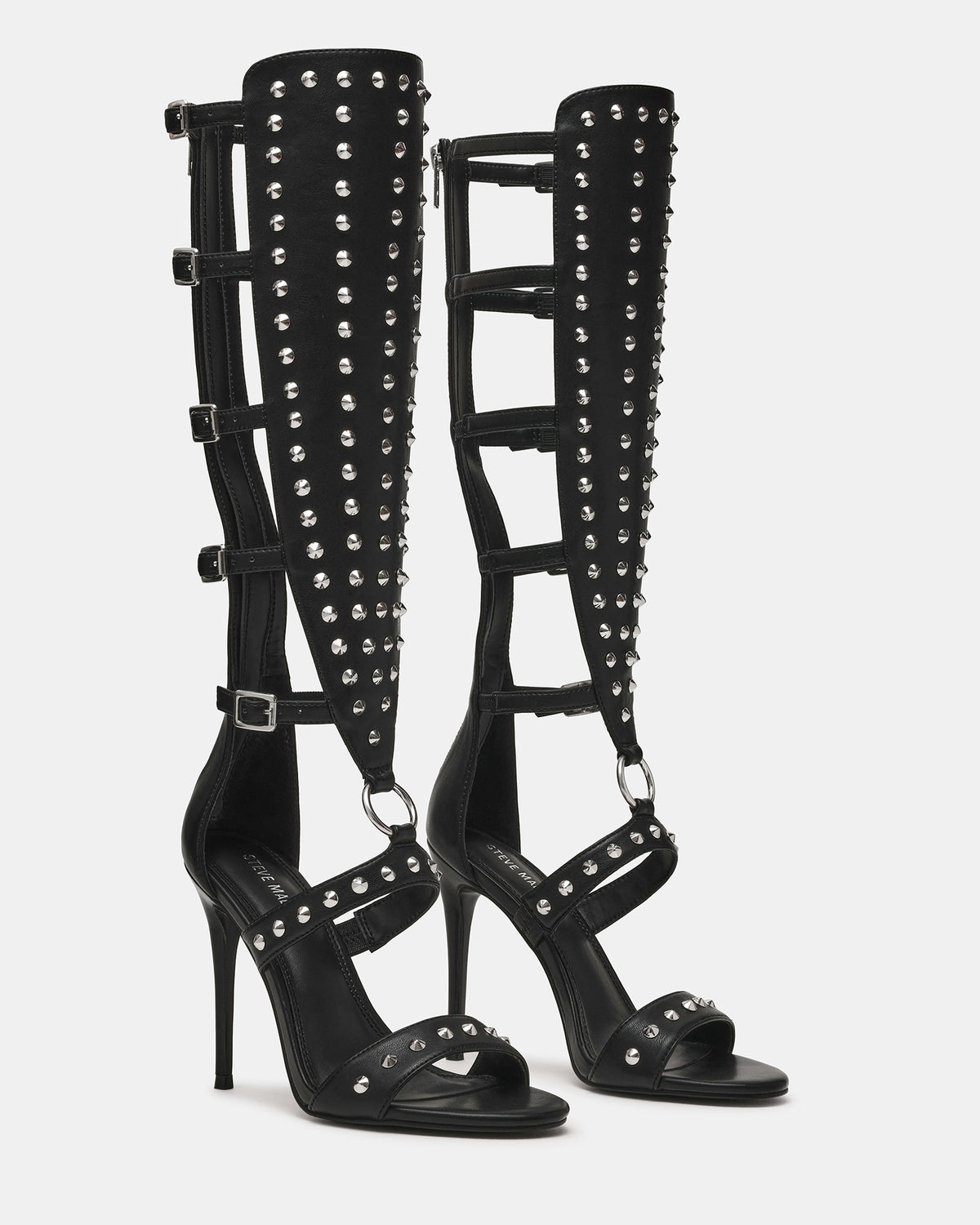 COMPOSURE Black Studs Strappy Stiletto Buckles Women's Heel | Steve Madden Discount