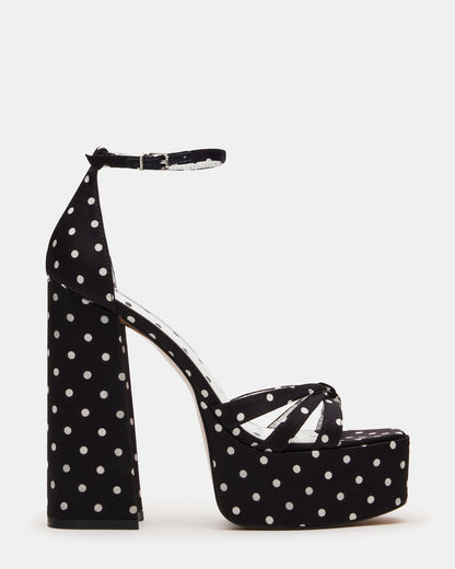 RETRO White/Black Polka Dot Open-Toe Block Heel Platform Women's Heel | Steve Madden Value