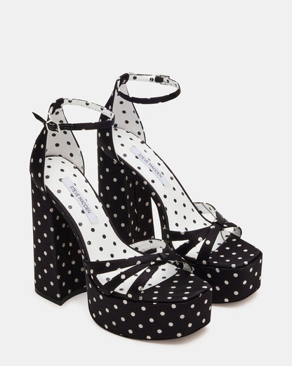 RETRO White/Black Polka Dot Open-Toe Block Heel Platform Women's Heel | Steve Madden Value