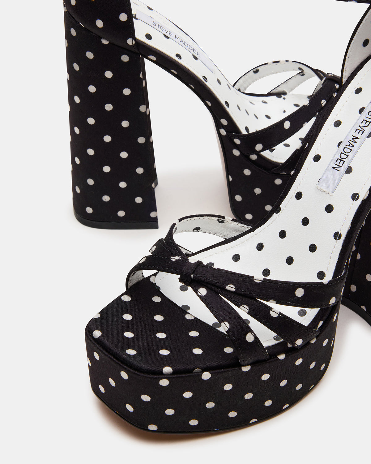 RETRO White/Black Polka Dot Open-Toe Block Heel Platform Women's Heel | Steve Madden Value