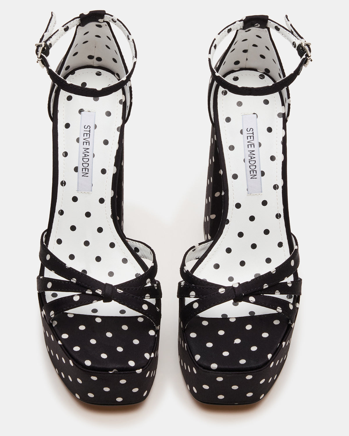 RETRO White/Black Polka Dot Open-Toe Block Heel Platform Women's Heel | Steve Madden Value