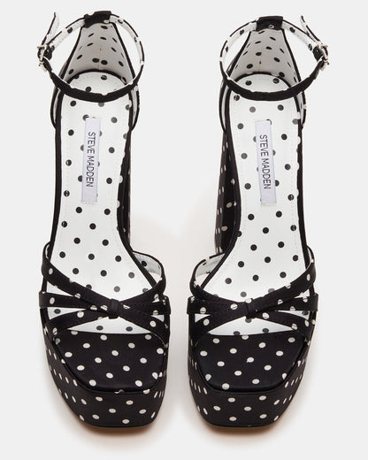 RETRO White/Black Polka Dot Open-Toe Block Heel Platform Women's Heel | Steve Madden Value