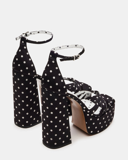 RETRO White/Black Polka Dot Open-Toe Block Heel Platform Women's Heel | Steve Madden Value