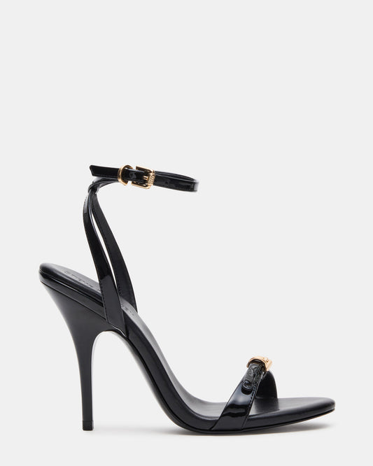 FOXX Black Patent Strappy Stiletto Open-Toe Women's Heel | Steve Madden Essential
