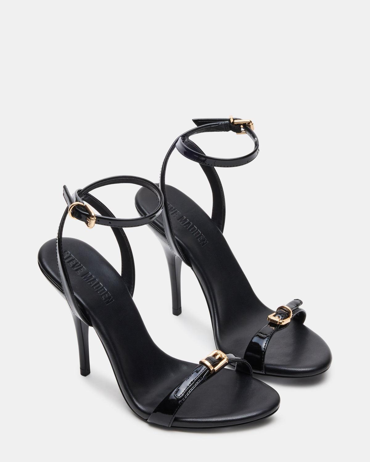 FOXX Black Patent Strappy Stiletto Open-Toe Women's Heel | Steve Madden Essential