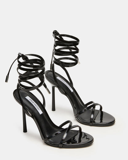 NERI Black Patent Strappy Stiletto Round-Toe Women's Heel | Steve Madden Hot Sale