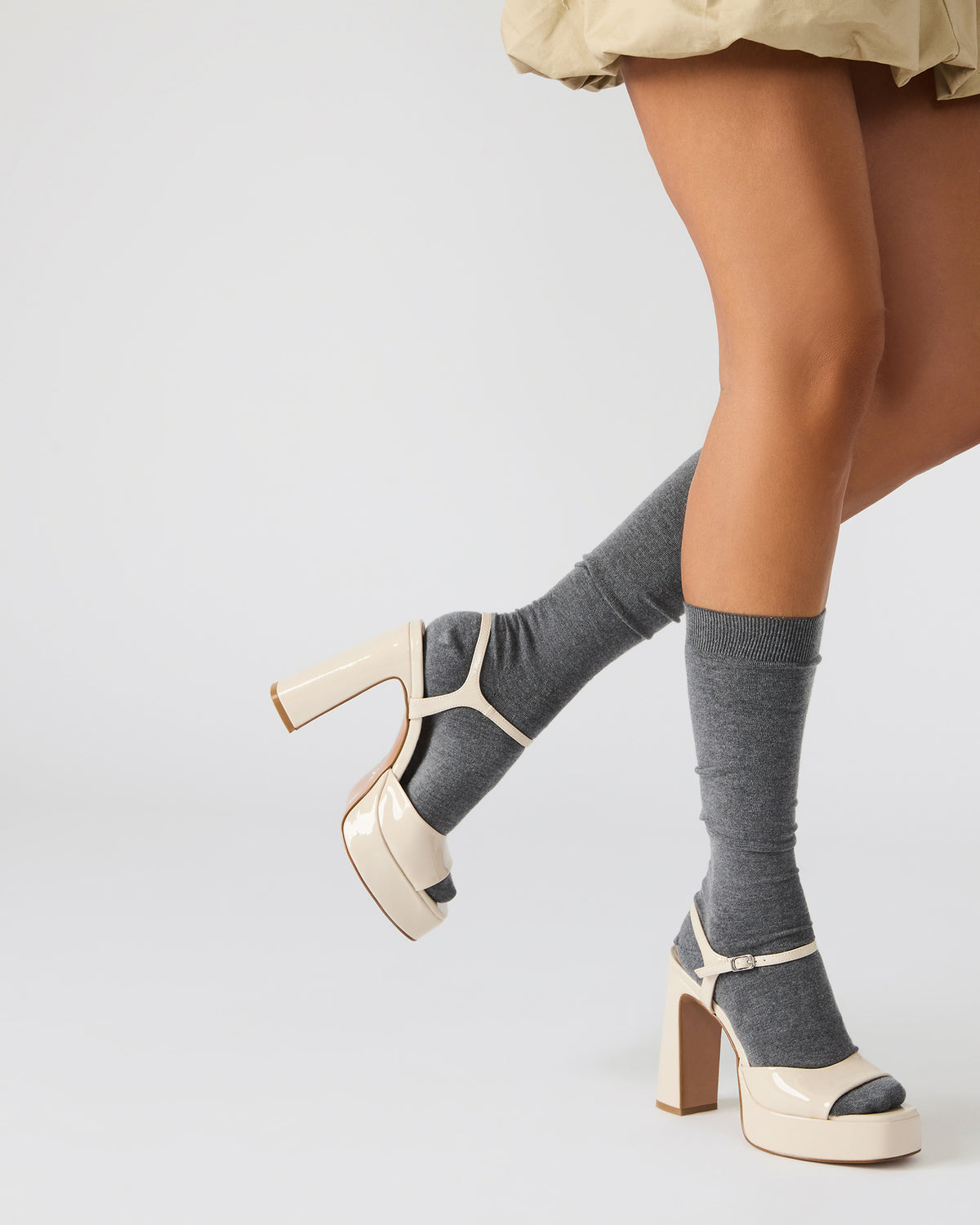 LINADRA Bone Patent Platform Square-Toe Strappy Women's Heel | Steve Madden New