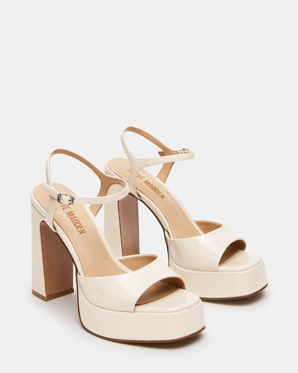 LINADRA Bone Patent Platform Square-Toe Strappy Women's Heel | Steve Madden New