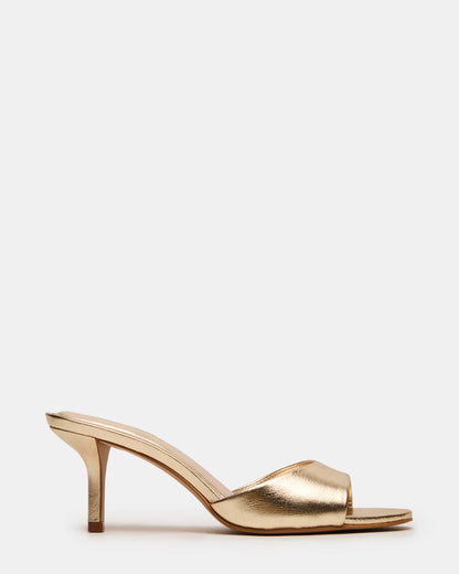 KENDRIX Gold Leather Mule Stiletto Women's Heel | Steve Madden Customer Favorite