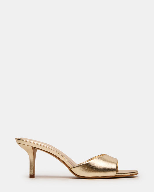 KENDRIX Gold Leather Mule Stiletto Women's Heel | Steve Madden Customer Favorite