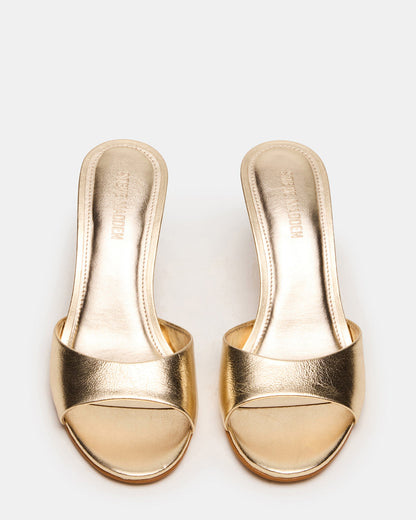 KENDRIX Gold Leather Mule Stiletto Women's Heel | Steve Madden Customer Favorite