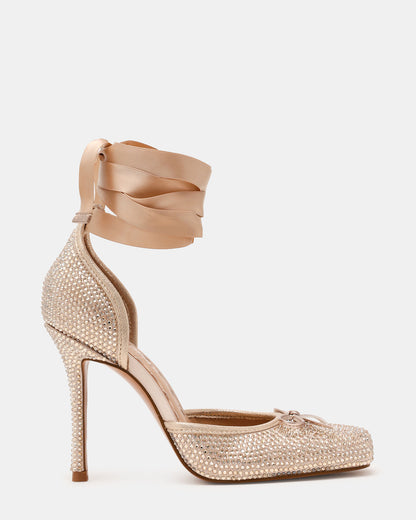 LARINA Champagne Rhinestones Square-Toe Stiletto Lace-Up Women's Heel | Steve Madden Hot Sale