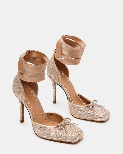 LARINA Champagne Rhinestones Square-Toe Stiletto Lace-Up Women's Heel | Steve Madden Hot Sale