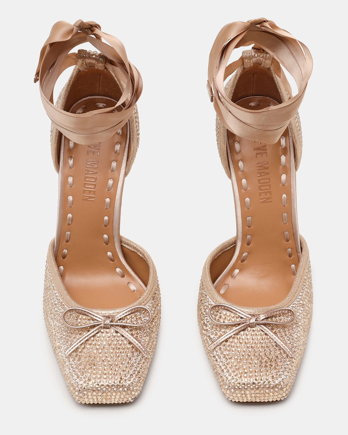 LARINA Champagne Rhinestones Square-Toe Stiletto Lace-Up Women's Heel | Steve Madden Hot Sale