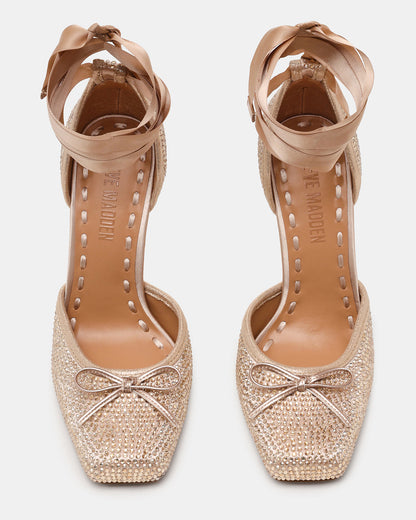 LARINA Champagne Rhinestones Square-Toe Stiletto Lace-Up Women's Heel | Steve Madden Hot Sale