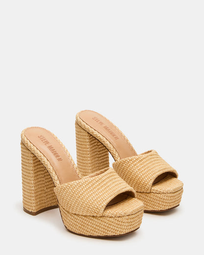 JOEL Natural Raffia Square-Toe Platform Raffia Mule Women's Heel | Steve Madden Best Price