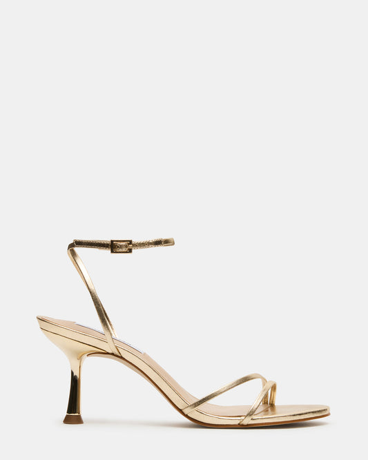 ERAS Gold Leather Stiletto Round-Toe Ankle Strap Women's Heel | Steve Madden Smart Buy