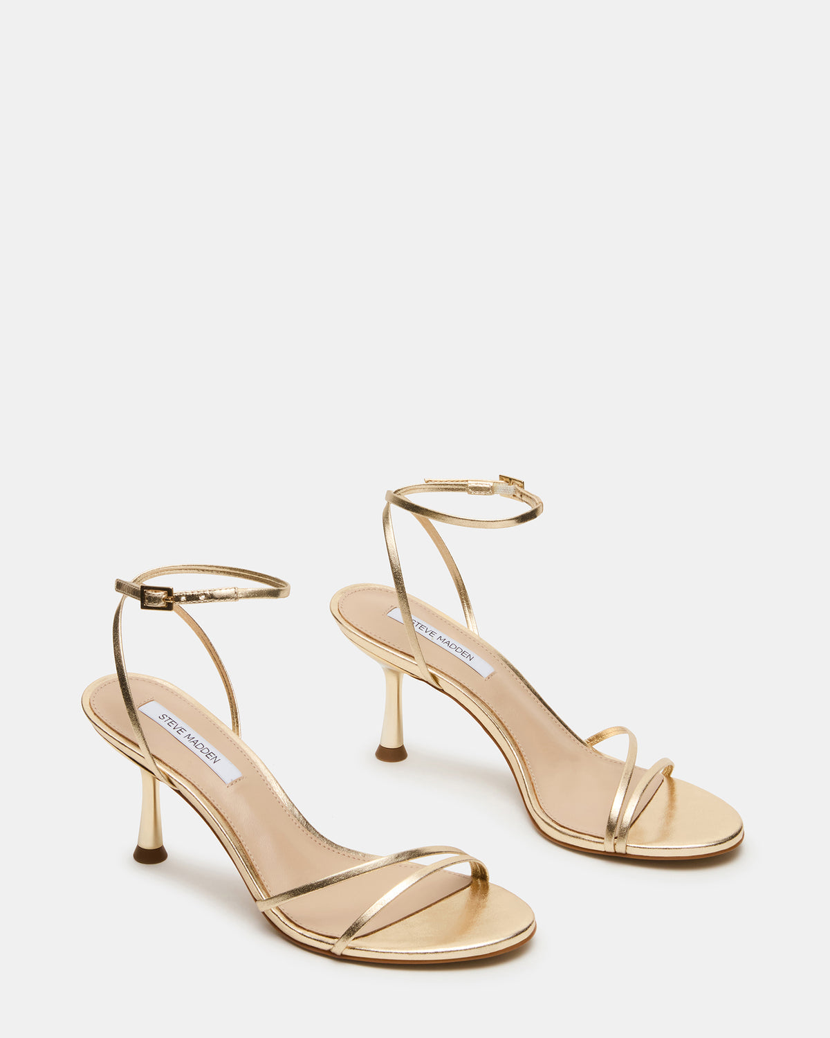 ERAS Gold Leather Stiletto Round-Toe Ankle Strap Women's Heel | Steve Madden Smart Buy