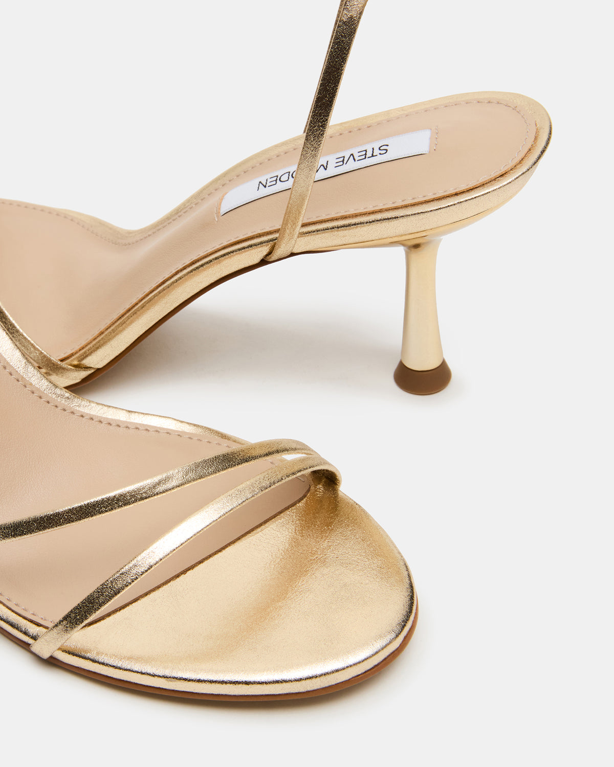 ERAS Gold Leather Stiletto Round-Toe Ankle Strap Women's Heel | Steve Madden Smart Buy