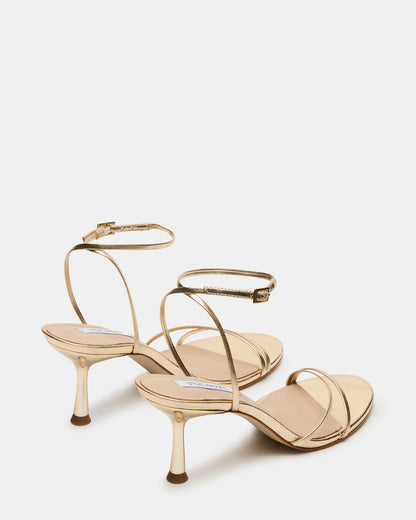 ERAS Gold Leather Stiletto Round-Toe Ankle Strap Women's Heel | Steve Madden Smart Buy