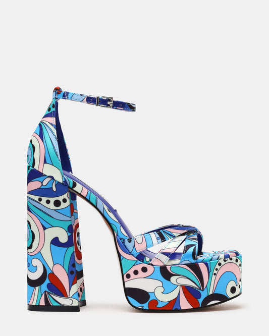 RETRO Blue Print Open-Toe Block Heel Platform Women's Heel | Steve Madden Great Value