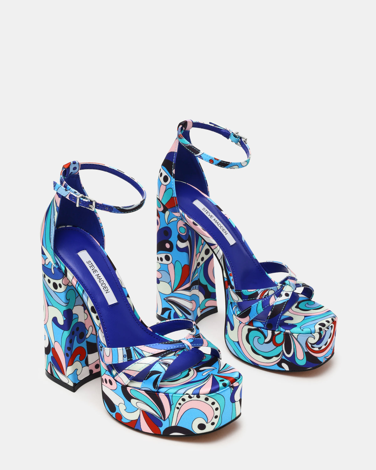 RETRO Blue Print Open-Toe Block Heel Platform Women's Heel | Steve Madden Great Value