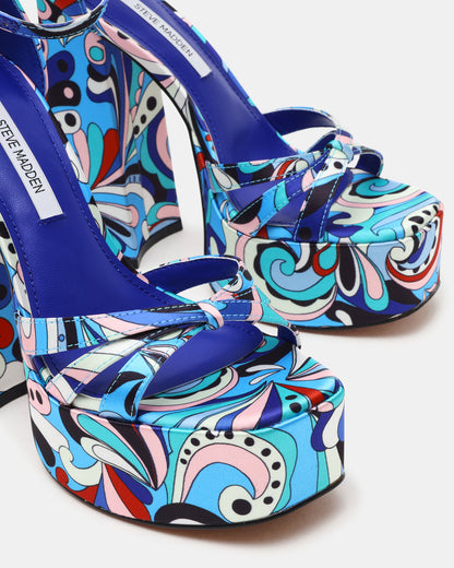 RETRO Blue Print Open-Toe Block Heel Platform Women's Heel | Steve Madden Great Value