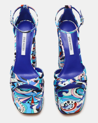 RETRO Blue Print Open-Toe Block Heel Platform Women's Heel | Steve Madden Great Value