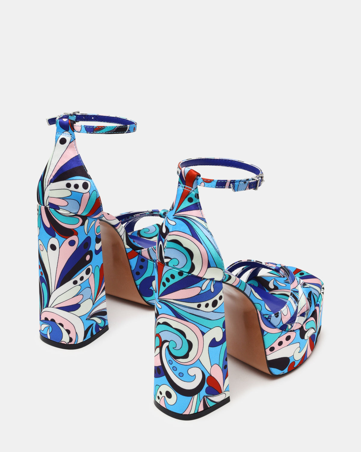 RETRO Blue Print Open-Toe Block Heel Platform Women's Heel | Steve Madden Great Value